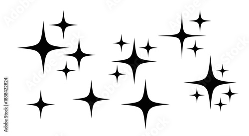 Collection of Black Sparkle Starbursts and Light Flares Isolated on White Background