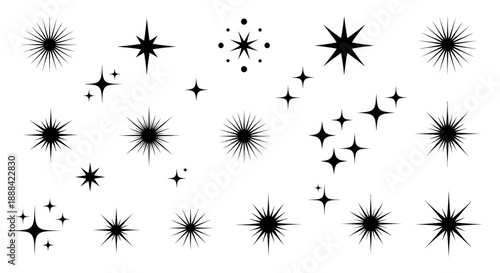 Collection of Shiny Starburst Sparkle Icons and Graphic Elements on White Background