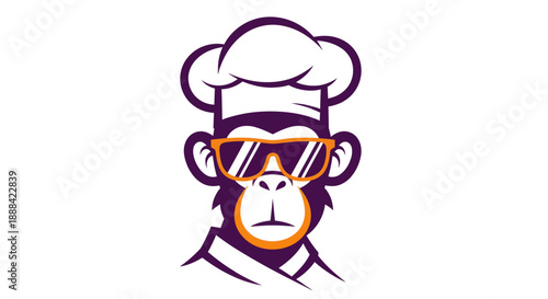 Chef monkey wearing sunglasses and hat cartoon illustration