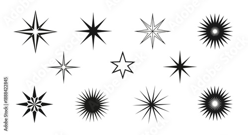 Collection of Diverse Starburst and Sparkle Icons on White Background