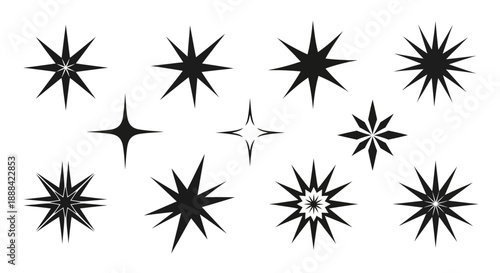 Collection of Diverse Black Starburst and Sparkle Icons on a Clean White Background