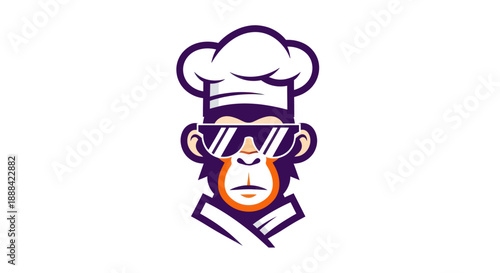 Chef monkey wearing sunglasses vector illustration isolated on white