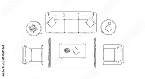 Architectural drawing of a living room furniture layout.