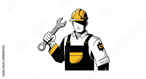 Construction worker holding wrench vector illustration for various projects