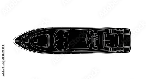 Aerial view of a large cargo ship silhouette illustration.
