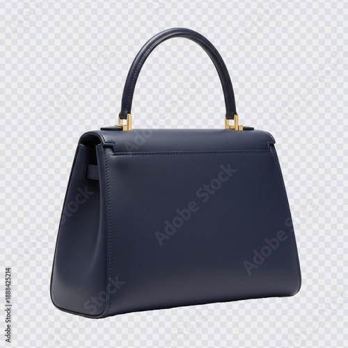 A classic, structured navy blue satchel crafted from smooth calfskin leather, featuring an elegant top handle, flap closure, and subtle gold-toned hardware for a timeless, sophisticated look.