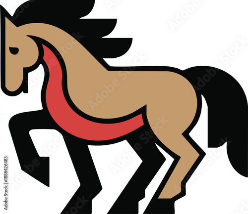 Modern Geometric Horse Profile Illustration, Stylized Prancing Stallion Vector Graphic, vector, illustration, silhouette.