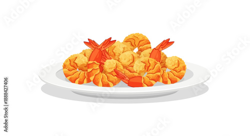 Appetizing fried shrimp tempura on a white plate.