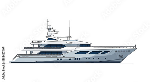 A sleek, modern luxury yacht illustrated in profile view on a white background.