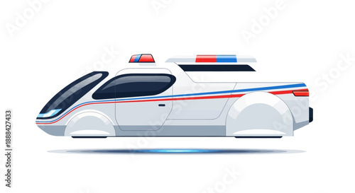 Futuristic flying police car with red and blue lights