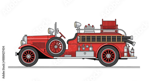 Illustration of a vintage red fire truck