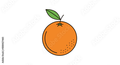 Simple cartoon illustration of an orange with a leaf.
