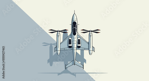 Minimalist illustration of a tiltrotor aircraft (eVTOL) from a top-down perspective.