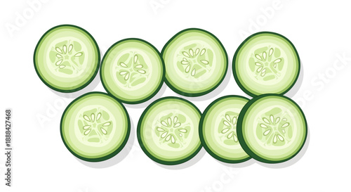 Vector illustration of fresh green cucumber slices on a white background.