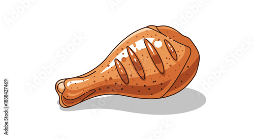 Appetizing cartoon roasted chicken drumstick illustration.