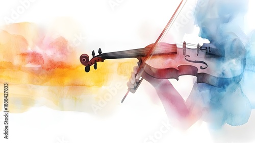 Elegant Watercolor Painting of a Violinist Creating Melodic Sounds with Grace