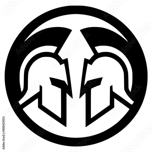 Silhouette of two spartan helmets in a circle