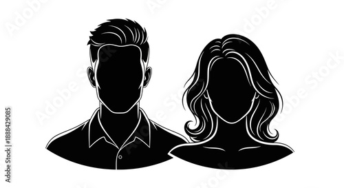 Modern Silhouette Male and Female Couple Facing Forward, Vector Graphic Illustration