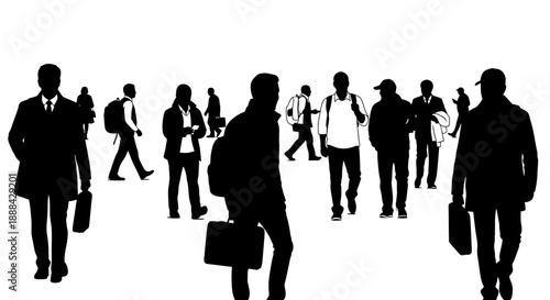 Diverse Crowd of Business People Walking Silhouettes in a City Environment