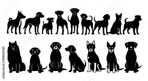 Diverse Collection of Dog Breed Silhouettes, Vector Art