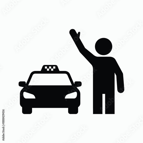 Passenger hailing a taxi cab, an icon representing ride service and urban transport