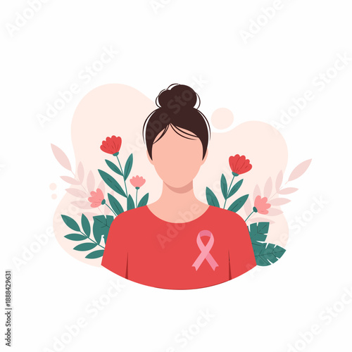 Breast Cancer Awareness Woman with Pink Ribbon.