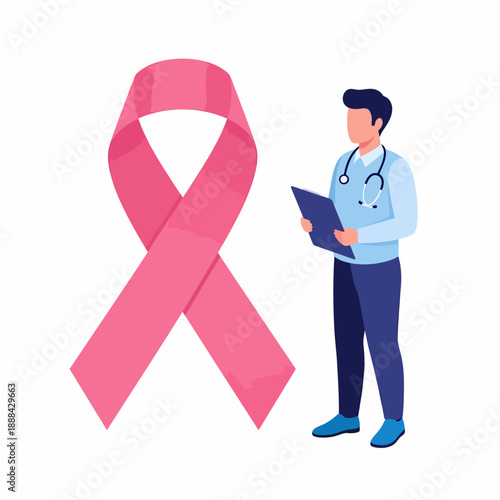 Doctor with Pink Ribbon for Breast Cancer Awareness.