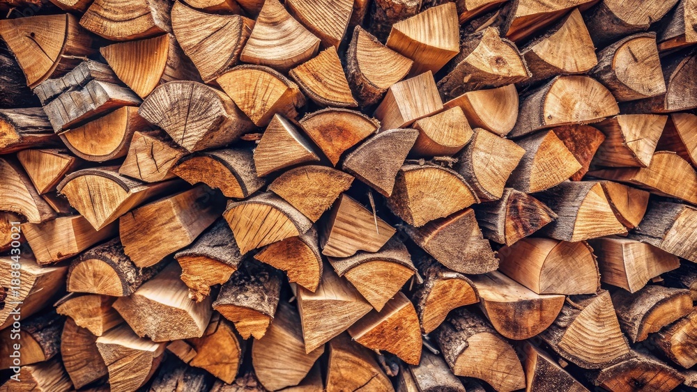 Fototapeta premium A Detailed Close-Up View of a Stack of Firewood, Showing the Natural Texture and Warm Tones of the Wood