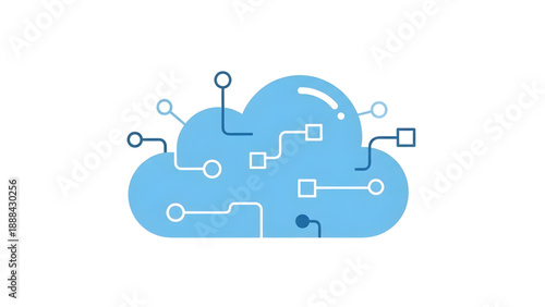 Cloud Computing Network with Digital Circuit Connections Vector on Transparent Background, Ideal for Data Storage and SaaS Infrastructure Graphics.
