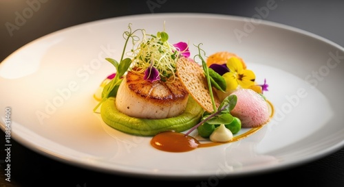Gourmet Dish with Fish and Vegetables.