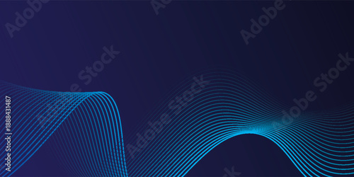 Abstract glowing wave lines on dark blue background. Dynamic wave pattern. Modern flowing wavy lines. Futuristic technology concept. Suit for banner, poster, cover, brochure, flyer, simple background.