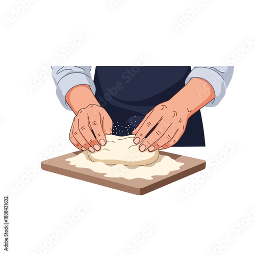 Hands Kneading Dough for Baking Bread or Pizza Illustration