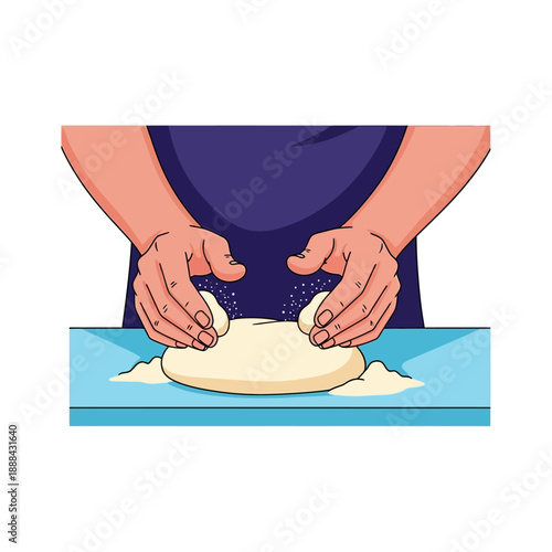 Hands Kneading Dough for Baking Bread or Pastry Illustration