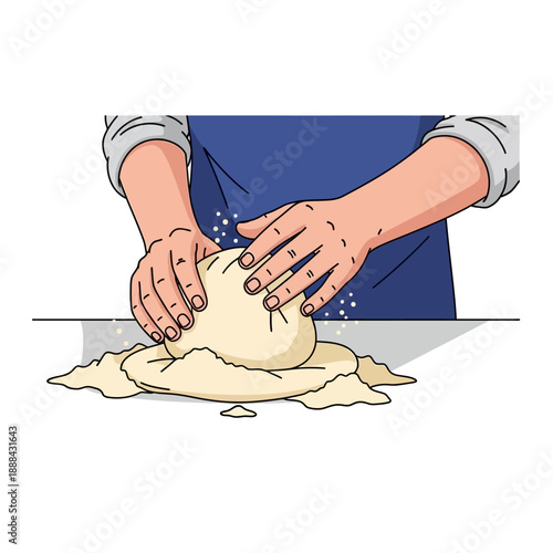 Hands Kneading Dough for Baking Bread or Pastry Illustration