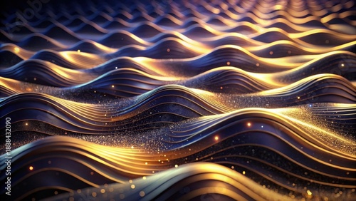 Abstract Golden Waves Shimmering with Elegant Dark Blue Hues and Sparkling Dust
