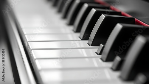  Close-up of piano keys in black and white pattern, elegant musical instrument detail. lifestyle magazines, social media lookbooks, designed for influencer and brand collaborations.