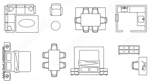 Architectural floor plan layouts for modern living spaces.