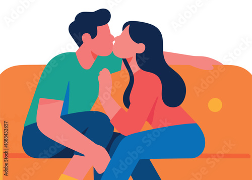 Vector of a Couple Kissing on the Sofa Illustrator Artwork Creative Design Template 