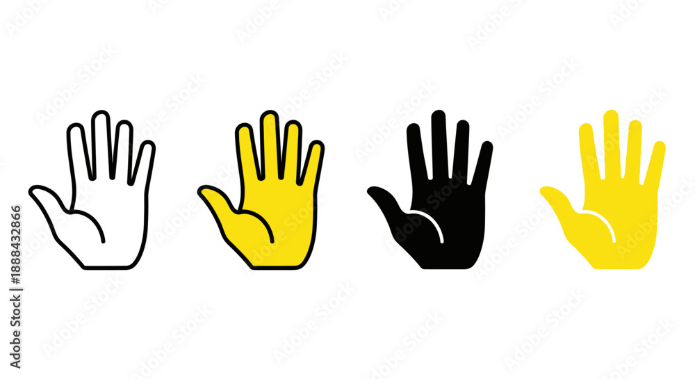 Obraz premium Set of Hand Icons: Outline, Filled Yellow, Solid Black, and Filled Yellow Styles