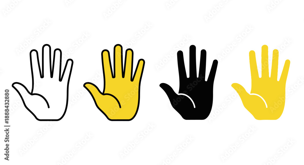 Obraz premium Set of Hand Icons in Outline, Solid Yellow, and Solid Black Styles