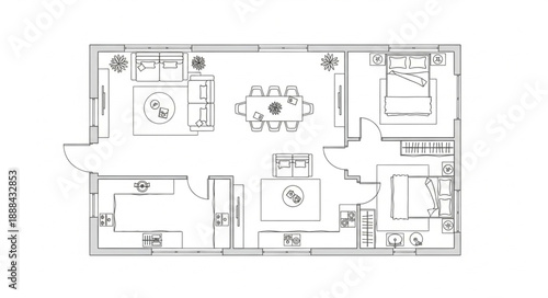 Architectural floor plan drawing of a modern apartment layout.