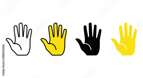 Set of Hand Icons: Outline, Filled Yellow, Solid Black, and Filled Yellow Styles
