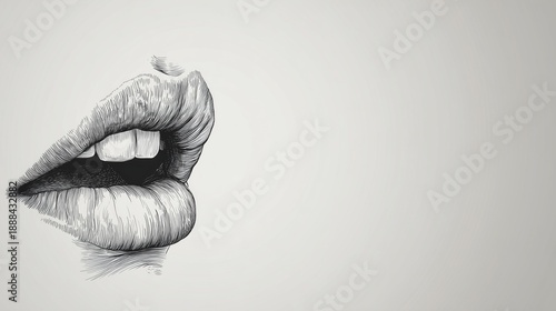 A sophisticated branding illustration of detailed lips in black and white line art, perfect for storytelling in content marketing.