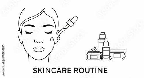 Woman enjoying skincare routine with various beauty products.