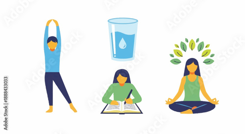 Woman practicing yoga and meditation with hydration and mindfulness.
