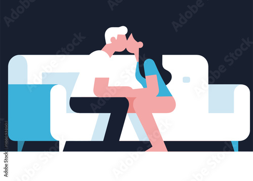 A Couple Kissing on the Sofa Illustrator Artwork Creative Design Template 