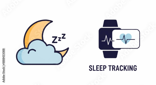 Sleep tracking illustration with smartwatch and sleeping cloud.
