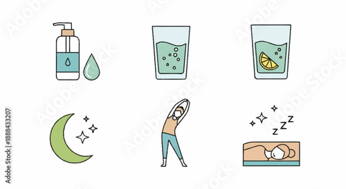 Relaxation and wellness icons set for spa and self care.