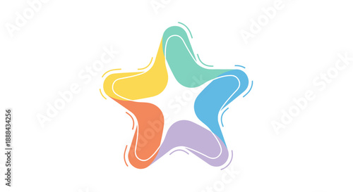 Colorful abstract star logo with flowing lines and soft pastel hues