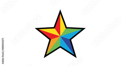 Vibrant five-pointed star graphic symbolizing achievement, quality, and celebration with a spectrum of colors, ideal for design elements and festive occasions